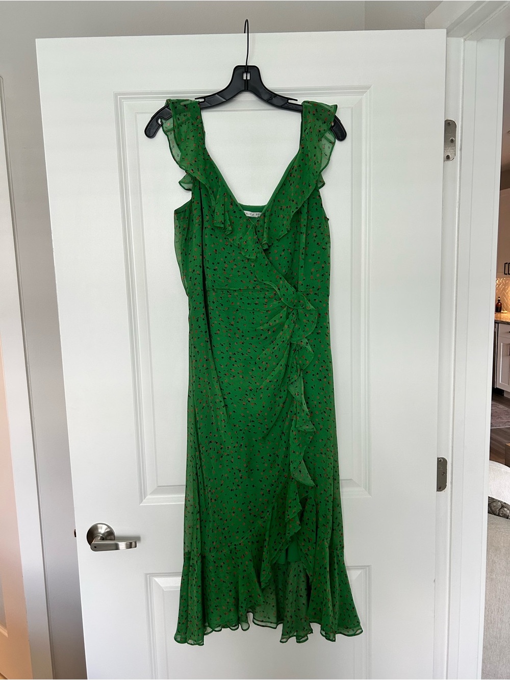 Veronica Beard Emerald Green Ruffle Wrap Midi Dress